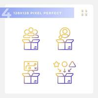 Pixel perfect icons set representing product management, gradient thin line illustration. vector