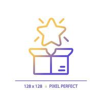 Pixel perfect gradient star over box icon, isolated vector, product management thin line illustration. vector