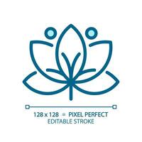 2D pixel perfect editable blue lotus icon, isolated vector, meditation thin line illustration. vector