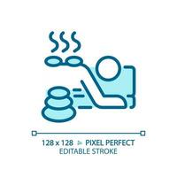 2D pixel perfect editable blue hot stone therapy icon, isolated vector, thin line illustration. vector