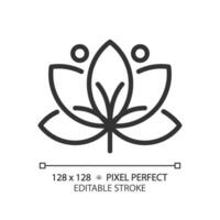 2D pixel perfect editable black lotus icon, isolated vector, meditation thin line illustration. vector