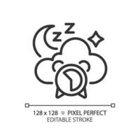 2D pixel perfect editable black good sleep icon, isolated vector, meditation thin line illustration. vector