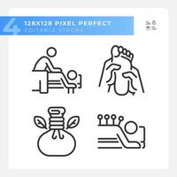Pixel perfect black icons set representing wellness, editable thin line illustration. vector