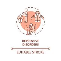 2D editable depressive disorders red thin line icon concept, isolated vector, monochromatic illustration representing behavioral therapy. vector
