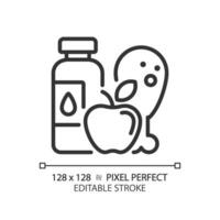 2D pixel perfect editable black healthy diet icon, isolated vector, meditation thin line illustration. vector