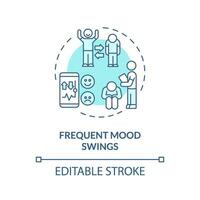 2D editable frequent mood swings blue thin line icon concept, isolated vector, monochromatic illustration representing behavioral therapy. vector