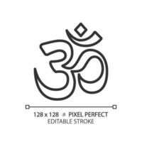 2D pixel perfect editable black om icon, isolated vector, meditation thin line illustration. vector