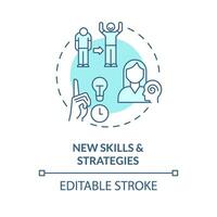 2D editable new skills and strategies blue thin line icon concept, isolated vector, monochromatic illustration representing behavioral therapy. vector