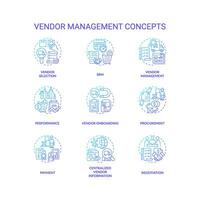 2D icons set representing vendor management concepts, isolated vector, thin line gradient illustration. vector