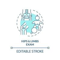 Hip and limb exam turquoise concept icon. Musculoskeletal system. Health service. Child development. Joint health abstract idea thin line illustration. Isolated outline drawing. Editable stroke vector