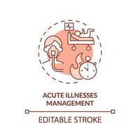 Acute illnesses management red concept icon. Child injury. Operating room. Pain relief. Rapid response. Urgent care abstract idea thin line illustration. Isolated outline drawing. Editable stroke vector