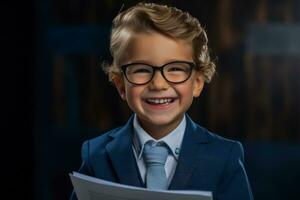 A budding child playwright holding their script ready to see their words come to life photo