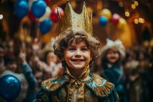 A child attending a theater themed birthday party complete with costumes and mini performances photo