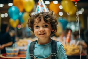 A child attending a theater themed birthday party complete with costumes and mini performances photo