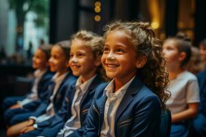 Young theater enthusiasts volunteering as ushers taking their first steps into the world of theater production photo