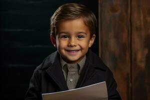 A budding child playwright holding their script ready to see their words come to life photo