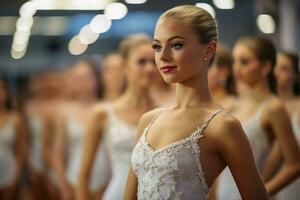 Ballerinas gracefully practicing their intricate snowflake choreography during rehearsal photo