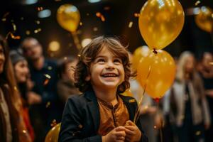 A child attending a theater themed birthday party complete with costumes and mini performances photo