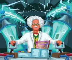 crazy scientist at work vector