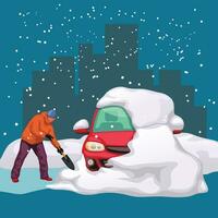 hombre limpieza coche desde nieve vector