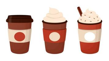 Set of coffee cups, coffee dessert drinks isolated in flat style. vector