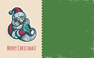 Vintage vector postcard with Santa Claus and bird for Christmas and New year.