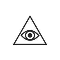 All-seeing eye in triangle vector graphic line art style, Tattoo design element, Esoteric symbol isolated