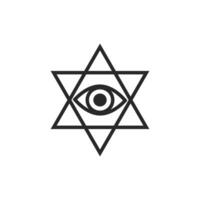 All-seeing eye in pentagram vector graphic line art style, Tattoo design element, Esoteric symbol isolated