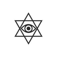 All-seeing eye in pentagram vector graphic line art style, Tattoo design element, Esoteric symbol isolated