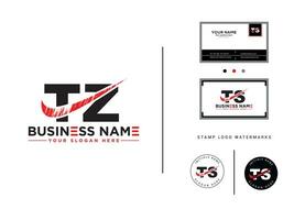 Minimalist Tz Brush Logo Vector, Minimal TZ Logo Icon Brush Letter With Business Card vector