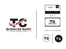 Minimalist Tc Brush Logo Vector, Minimal TC Logo Icon Brush Letter With Business Card vector