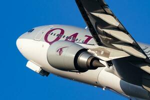 Qatar Airways Airbus A330-200 A7-ACM passenger plane departure and take off at Budapest Airport photo