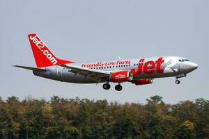 Jet2 passenger plane at airport. Schedule flight travel. Aviation and aircraft. Air transport. Global international transportation. Fly and flying. photo