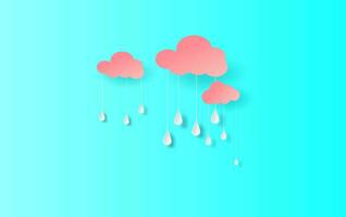 illustration of Rainbow in the rainy season. Paper cut design for clouds and rainbow in rain time.Creative idea paper craft by pastel color clean and minimal style on blue background. vector. EPS10. vector