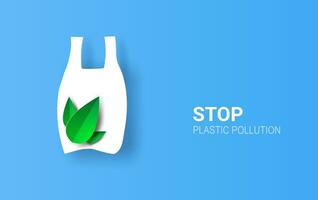 illustration of No plastic bags signal protest against garbage. Pollution problem environment concept. Creative Paper art and craft style images for banner,card,web,advertising,brochure. pastel vector