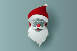 alegre Navidad y contento nuevo año máscara en aislar antecedentes. Papa Noel claus hipster barba y lentes con tarjeta.vintage bandera mínimo póster diseño para Navidad. creativo papel cortar y arte estilo.vector. vector