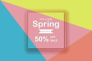 Spring season sale background with beautiful colorful.Creative design element paper cut and craft style for poster and template.Modern graphic frame minimal color.Holiday gift banner concept.vector vector