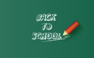 Back to school Horizontal banner hand-drawing on chalkboard.Creative  learning pencil design paper cut and craft for School concept ideas.Sketch on the blackboard. Vector minimal green background.