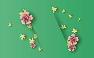 Spring season of Fresh green leaves and flower border.Abstract Spring sale banner with frame concept,Paper cut and craft minimal pastel background,template place for your text.vector.illustration vector