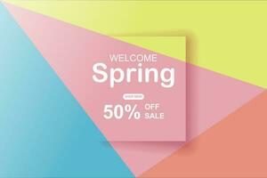 Spring season sale background with beautiful colorful.Creative design paper cut and craft style for poster and template.Modern graphic frame minimal color.Holiday gift banner label concept.vector vector