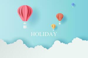 Landscape of balloons colorful fly with Cloud on blue sky.Holiday and festival season concept.Creative design paper cut and craft style scene for your text.Minimal pastel color.vector illustration. vector