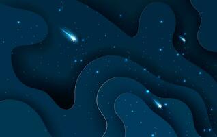 Star fall  light on blue abstract curve layer.Galaxy surface space concept on dark night background.Creative paper cut and craft style.Graphic Minimal decoration element business.  vector illustration