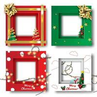 Merry Christmas and Happy new year border frame photo design set on transparency background.Creative origami paper cut and craft style.Holiday decoration gift card.Winter season vector illustration