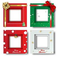 Merry Christmas and Happy new year border frame photo design set on transparency background.Creative origami paper cut and craft style.Holiday decoration gift card.Winter season vector illustration