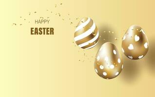 Happy Easter lettering background.Eggs realistic golden shine decorated sale banner,Creative graphic brochure.Vector illustration greeting card.Promotion for poster. web-banner element wallpaper EPS10 vector