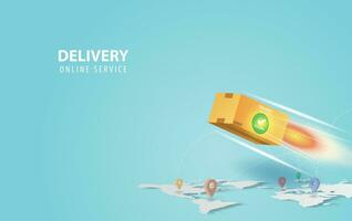 Online delivery concept idea.Fast respond delivery package shipping background.Online order tracking with world map location.Logistic delivery service.Mail delivery service and tracking Vector.EPS10 vector