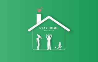 Stay home stay on Eco Environment background.stay safe with home icon against virus.Happy family concept of quarantine and stay at home. COVID-19 Awareness.Space for your text banner website vector