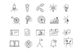 Icon Startup line simple set.Launch Project Business report and Target dollar. Strategy marketing, Management office. Startup technology idea concept. Thin line art style design for business. vector