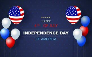 Balloons of USA American Happy 4th of July background. Independence day Banner holiday in United States of America. Abstract stars template. logo for celebration element national. Festival holiday vector