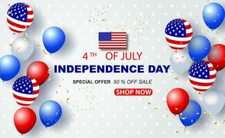 globos de Estados Unidos americano 4to de julio antecedentes. contento independencia día bandera fiesta en unido estados de America. celebracion elemento nacional. festival rebaja especial oferta bandera compras en línea vector